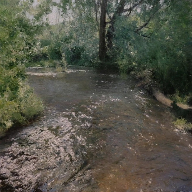Художник — Владимир Кириллов.

«Блестит вода» (2022)

60×60 см.