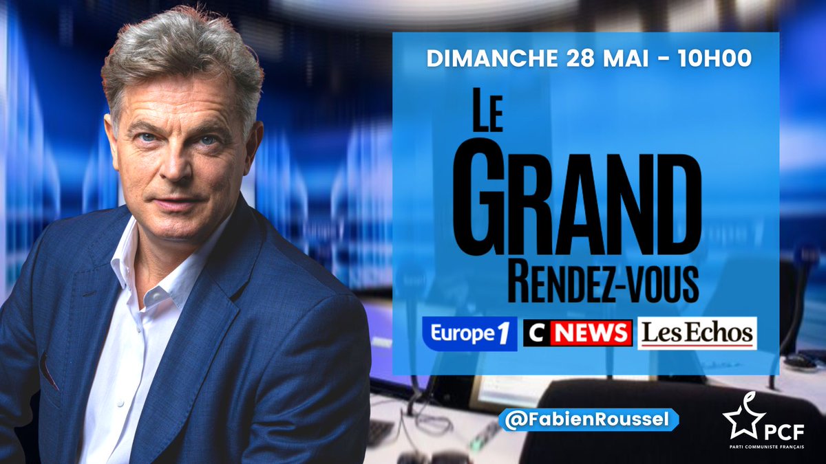 Je serai ce dimanche 28 mai à 10h00 l'invité de #LeGrandRDV sur @Europe1 @CNEWS @LesEchos