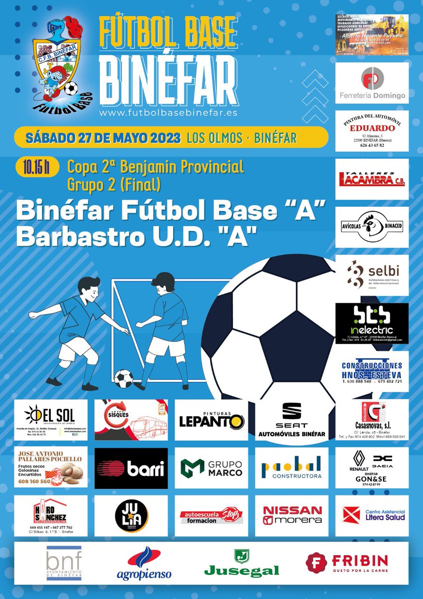 futbolbasebinef's tweet photo. La temporada llega a su fin…

Tan solo quedan tres equipos en competición!
Cadete DH - Un nuevo desplazamiento a Zaragoza para enfrentarnos al Santo domingo Juventud y continuar esta buena racha
Infantil B - Jornada 14 copera y última de esta espectacular temporada https://t.co/uAKMY4jDZS
