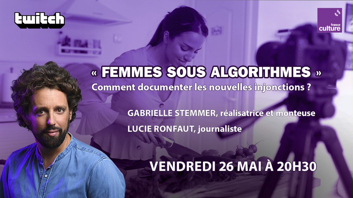 franceculture's tweet photo. 👋🏽 Ce soir @LeMeilleurdesM est en live sur Twitch

👩"Femmes sous algorithmes", comment documenter les nouvelles injonctions?  

🎙️ Pour en parler, @fsaltiel recevra la réalisatrice Gabrielle Stemmer et la journaliste
@LucieRonfaut.

 Sur Twitch, dès 20h30 ! ➡️ https://t.co/LtkfAku2vT