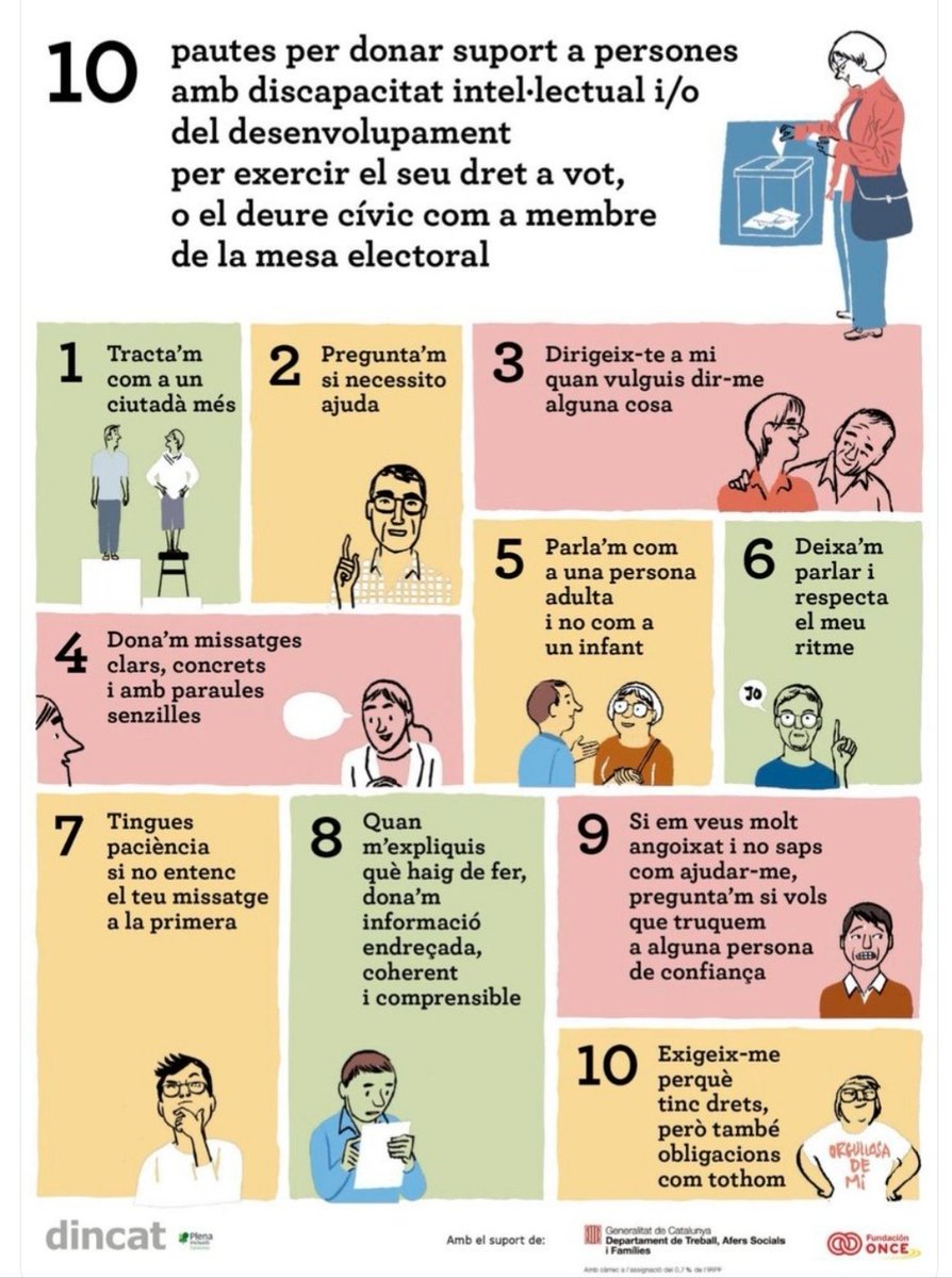 Aquestes #EleccionsMunicipals, si formes part d'una mesa electoral, dona suport a les persones amb discapacitat intel·lectual per exercir el seu #dretavot!

#NoSomInvisiblesTenimVot <a href="/_dincat/">Dincat</a>