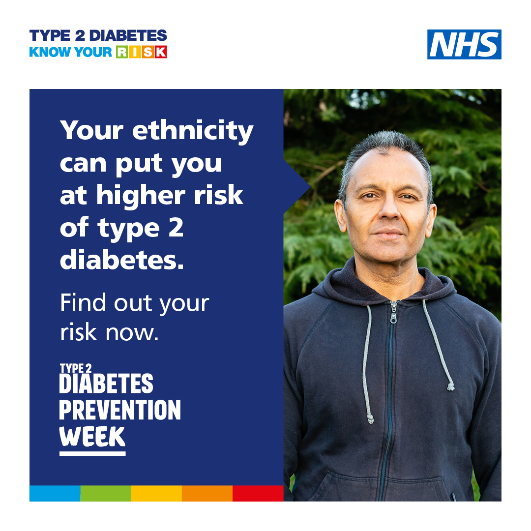 Did you know that some ethnicities are more likely to develop type 2 diabetes than others? 

Find out your risk this #Type2DiabetesPreventionWeek 

Search ➡️ ‘Know Your Risk’ or visit orlo.uk/4xjIF   

It's really quick and easy to do.