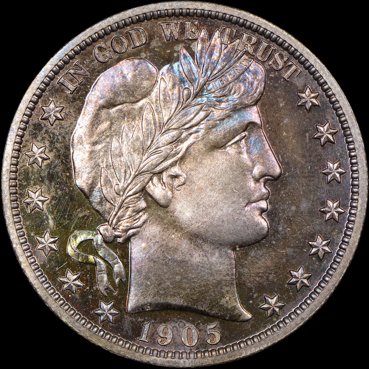 NGCcoin's tweet photo. Coin of the day: Subtle electric-blue toning adorns the head of Liberty and much of the reverse of today’s #FinestFriday showcase. Check out this gorgeous 1905 Barber Half Dollar graded NGC PF 66. Visit NGC social media every #FinestFriday for more coins dripping with eye appeal! https://t.co/3z5MISlv9x