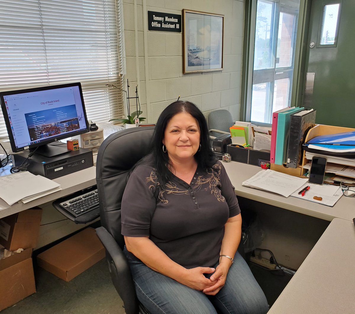 For National Public Works Week, meet Tammy Mendoza, Rock Island's longest-serving employee in its history - 47 years! As Office Assistant III in Fleet Services, she manages everything that makes the dept. work. Thanks, Tammy! #publicworks #NationalPublicWorksWeek #rockisland