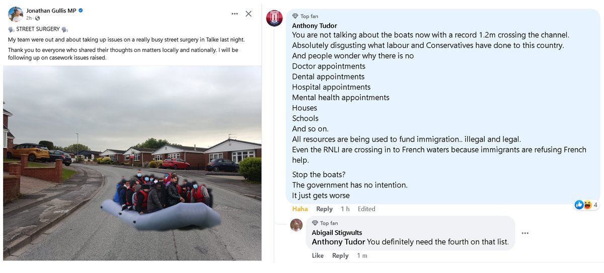 Some simpleton in Stoke thinks it's all down to people in small boats... sadly he's not the only idiot in the village. 
#ToriesOut322 #Gullis #GullisOut #SmallBoats #Immigration