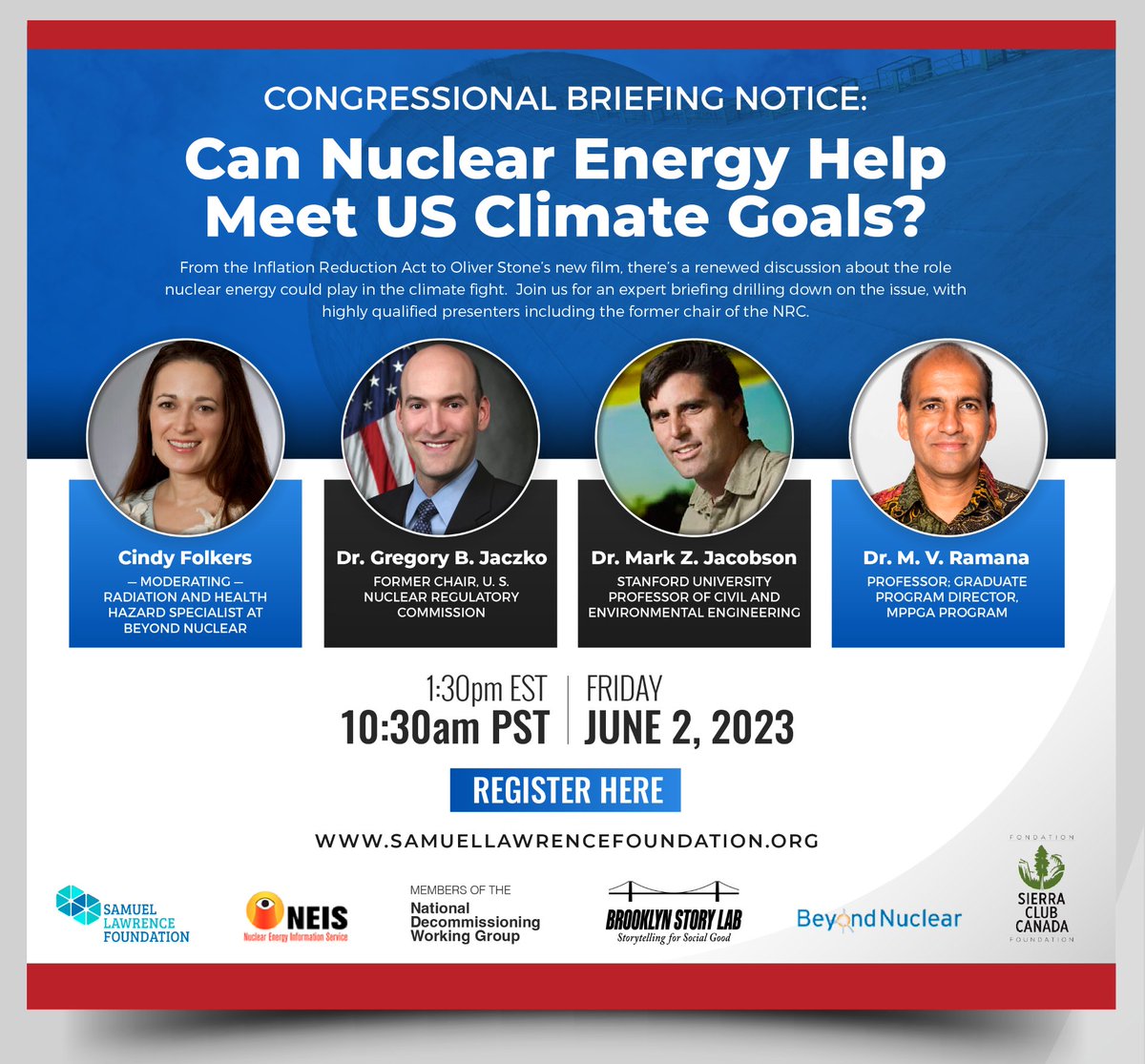 Can Nuclear Energy Help Meet US Climate Goals?
 
June 2nd, 1:30pm EST (10:30am PST)
 
From the Inflation Reduction Act to Oliver Stone’s new film, there’s a renewed discussion about the role nuclear energy could play in the climate fight.

Register: us02web.zoom.us/webinar/regist…