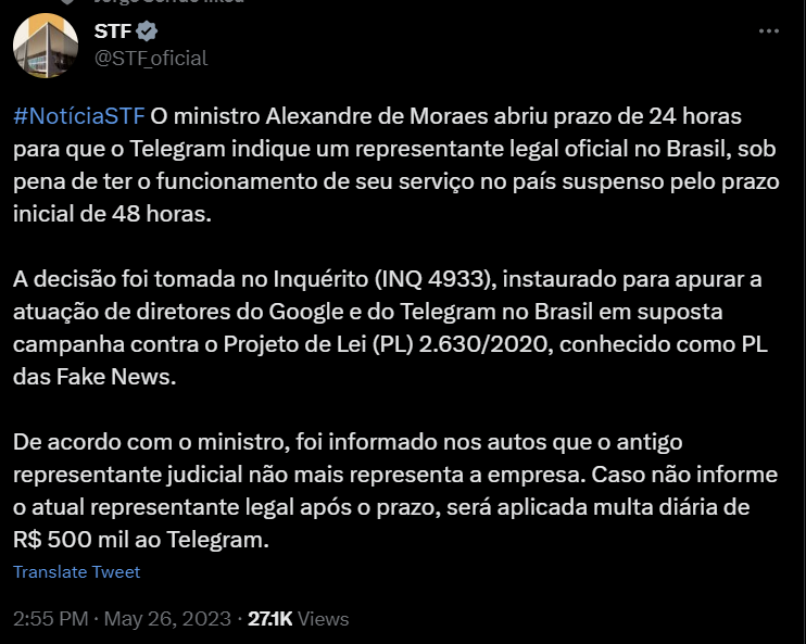 ducavendish's tweet photo. Primeiro passo é banir as redes sociais.
Segundo passo será banir os VPNs? 🤔 https://t.co/gH8NftR9HZ