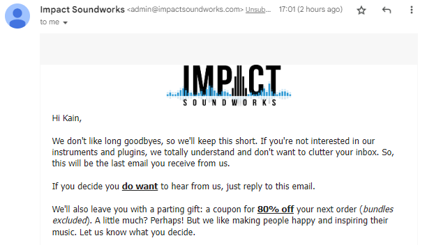 Why does Impact email like a passive aggressive ex girlfriend?