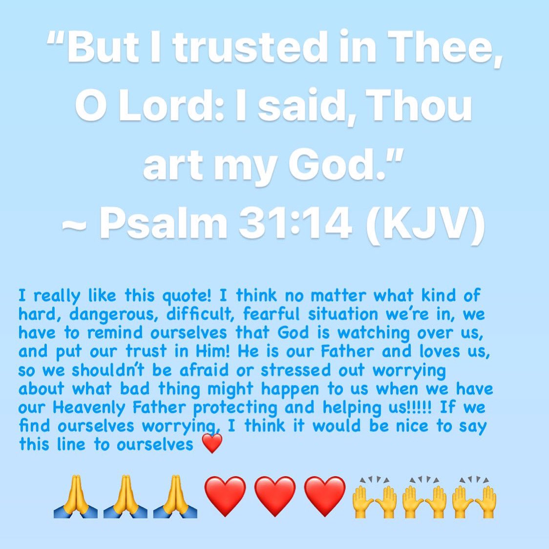 #PraiseGod #PraiseTheLord #GodIsGood #OurFather #OurHeavenlyFather #Christian #Love #LoveGod #LoveJesus #LoveEveryone #FaithInGod #ChristianFaith #Faith #HopeInGod #Hope #BelieveInGod #BelieveInJesus #TrustInGod #PutYourTrustInGod #RelyOnGod #NeverStopPraying #Pray