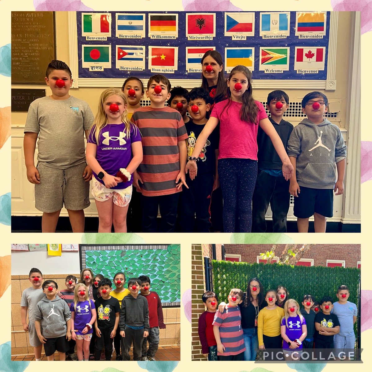 Spreading the fun to our Principal ⁦@CatieShanahan⁩ , School Nurse and Art Teacher for #RedNoseDay 2023 ⁦@Jackson_Ave⁩ #MineolaProud ⁦@MineolaUFSD⁩