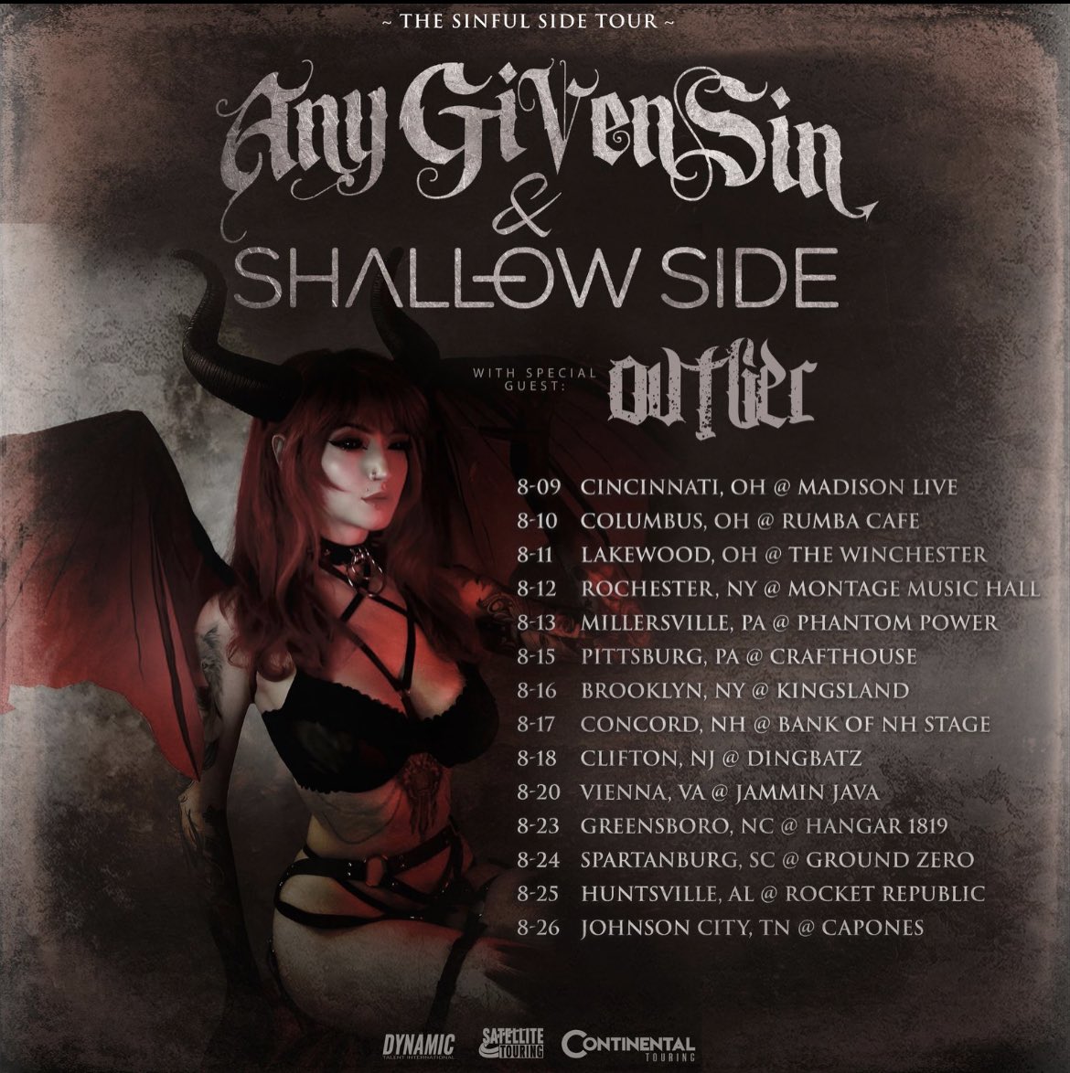 💥 The Sinful Side Tour 💥 Stoked to announce that Any Given Sin is hitting the road with @shallowsideband and @ovtlierband in a highly anticipated tour. So brace yourself it’s going to get wild Tickets: linktr.ee/thesinfulsidet… #AnyGivenSin #ShallowSide #Ovtlier #TheSinfulSide