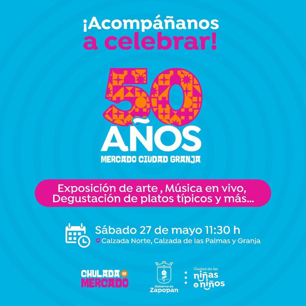 Mañana sábado 27 hagamos #SabadoDeMercado y de celebración en el #MercadoMunicipal de Ciudad Granja, 50 años ahí nomás, es el momento de apoyar al #ComercioLocal #RespaldandoAlBarrio ✌️ 
.
.
@ZapopanGob @ServiciosZap @JuanJoseFrangie @fersa1981 @salvavillasenor @Ximenabuenfil