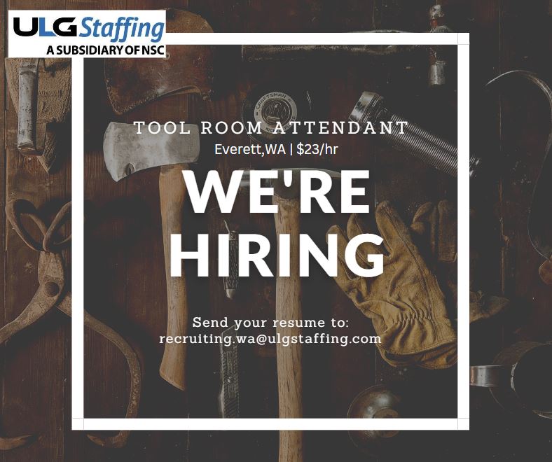 #werehiring! Tool Room Attendent | Everett, WA | $23/HR #applynow! Send your resume to recruiting.wa@ulgstaffing.com #pacnwjobs #shipyard #jobs #hotjob