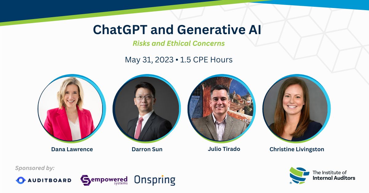 Register now for a free webinar for members and nonmembers on the risks and ethical concerns of ChatGPT and generative AI.

okt.to/wYCZbx

Join your peers on May 31, 12:00–1:30 p.m. ET, and earn 1.5 CPEs.