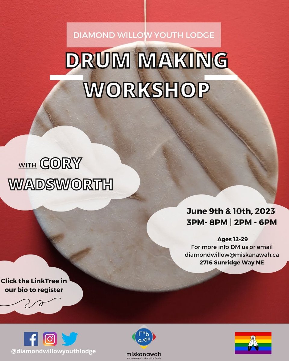 This is exciting news, folks. Cory Wadsworth is coming in to teach us how to make Blackfoot traditional drums (the way his maaáhsi-grandfather led him). 

To register for this event, please click the LinkTree in our bio.