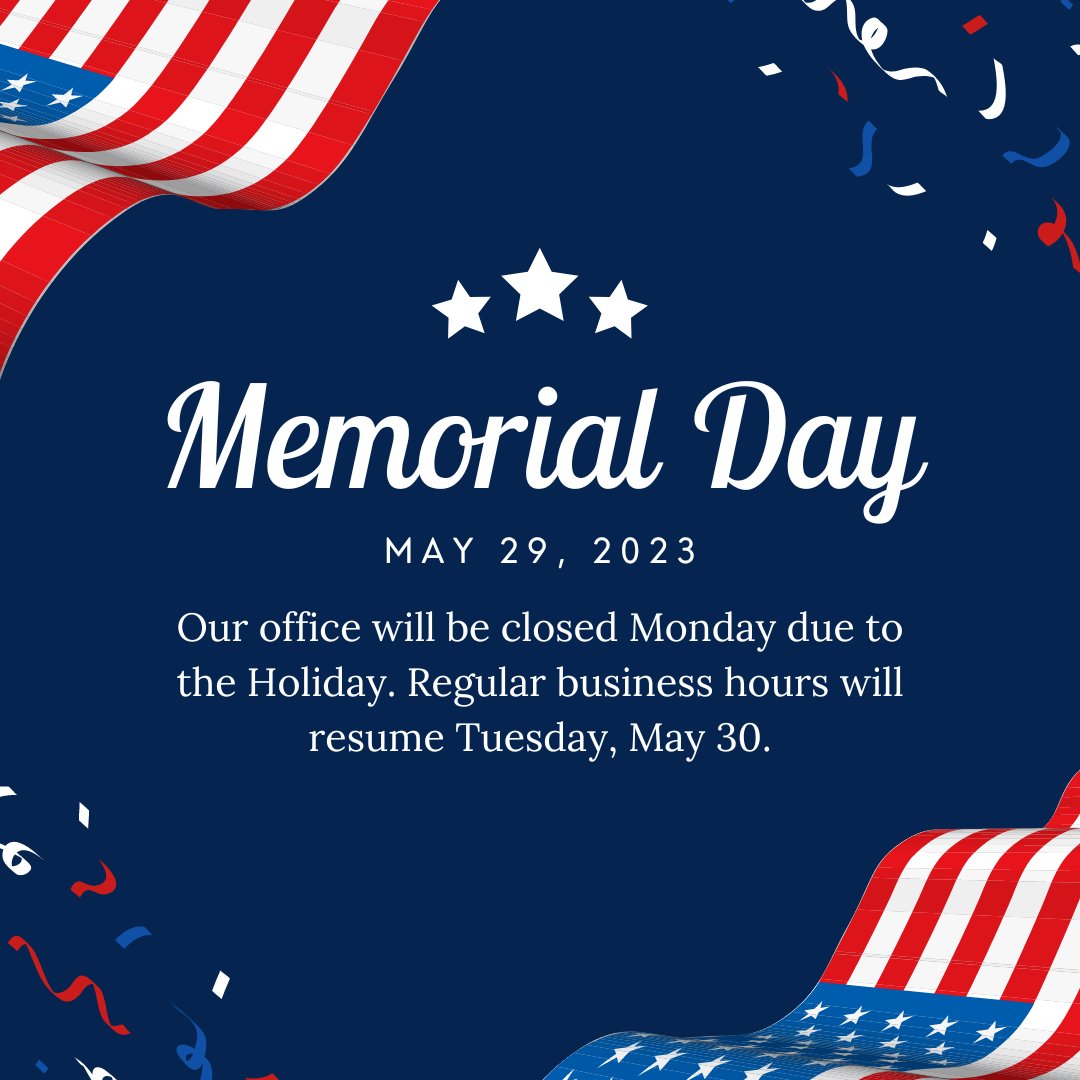 Our office will be closed Monday, May 29, 2023 for #MemorialDay.

#unitedway #LiveUnited