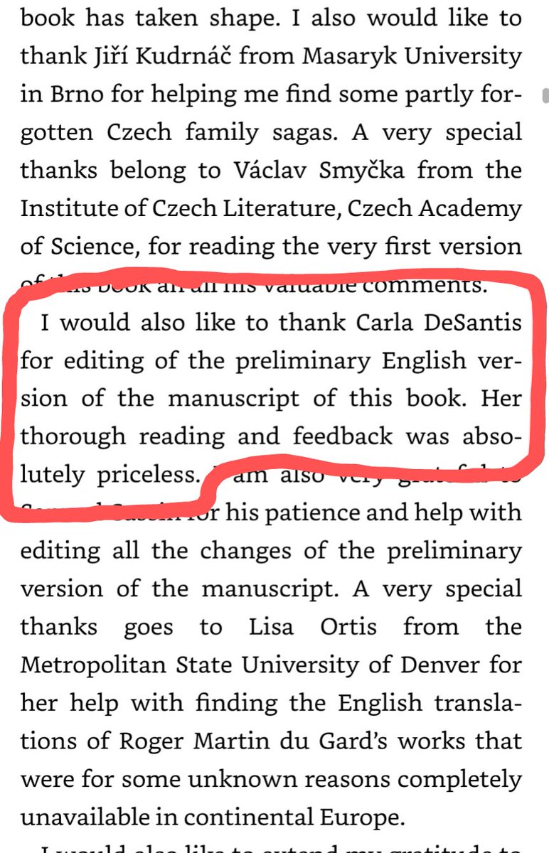 It's always so nice to be acknowledged by my clients! This was a particularly interesting book on Czech literature and a particularly lovely author to work with. #amediting #editing #AcademicTwitter #scholarlypublishing