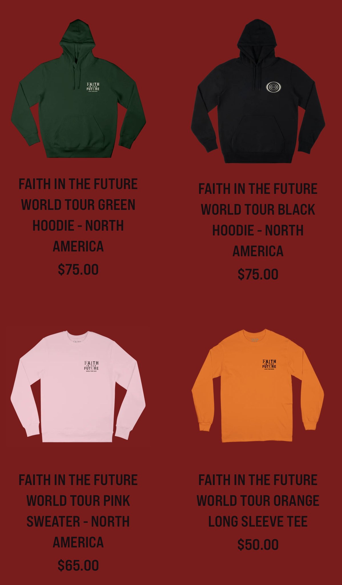 Louis Tomlinson News on X: #Merch  Faith In The Future World Tour - North  America merch is available for pre-order! #FITFWTUncasville Shop:    / X