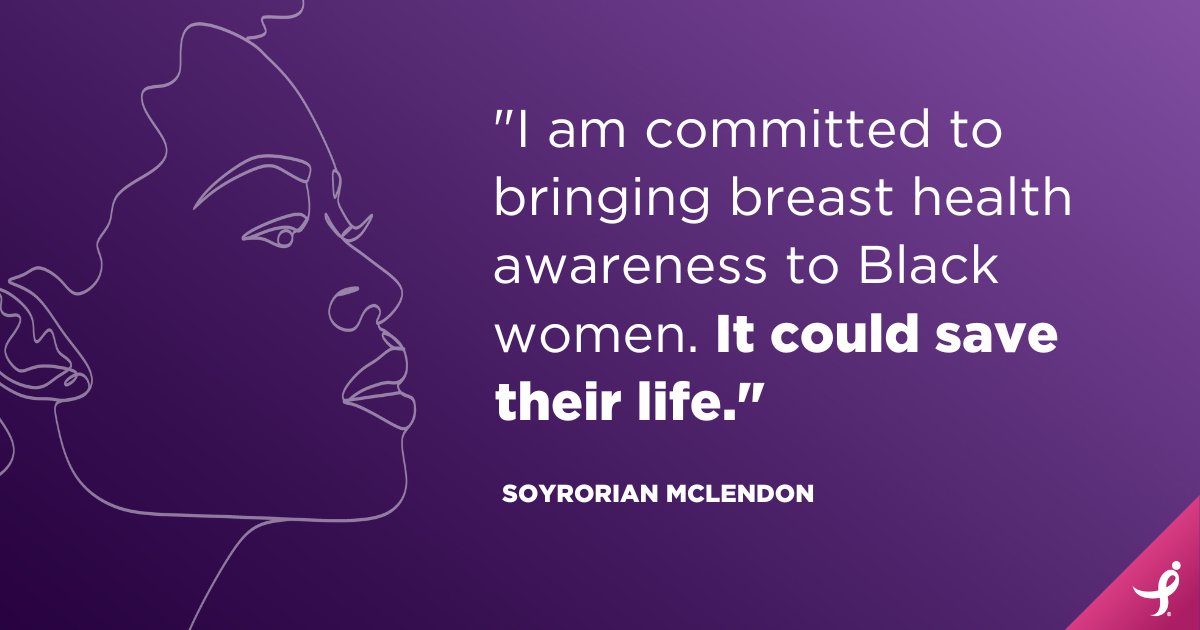 'I am Committed to Bringing Breast Health Awareness to Black Women. It Could Save Their Life.' Soyrorian McLendon’s 
 For more on her story click here: komen.org/blog/soyrorian…
#HealthEquityRev
 #breastcancer  #breastcancerawareness  #SusanGKomen #healthequity    #StandForHER