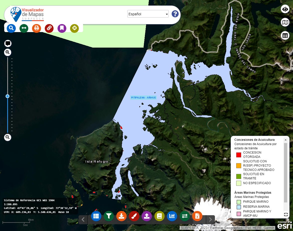 4/ Más al sur, en el Golfo de #Corcovado, están las #ÁreasMarinasProtegidas de

- TicToc Golfo Corcovado
- Patipalena - Añihue

Esta última, + Fiordo Comau, las únicas con concesiones acuícolas dentro de sus límites (18), sin riesgo de afectación por el #SBAP (no retroactivo)