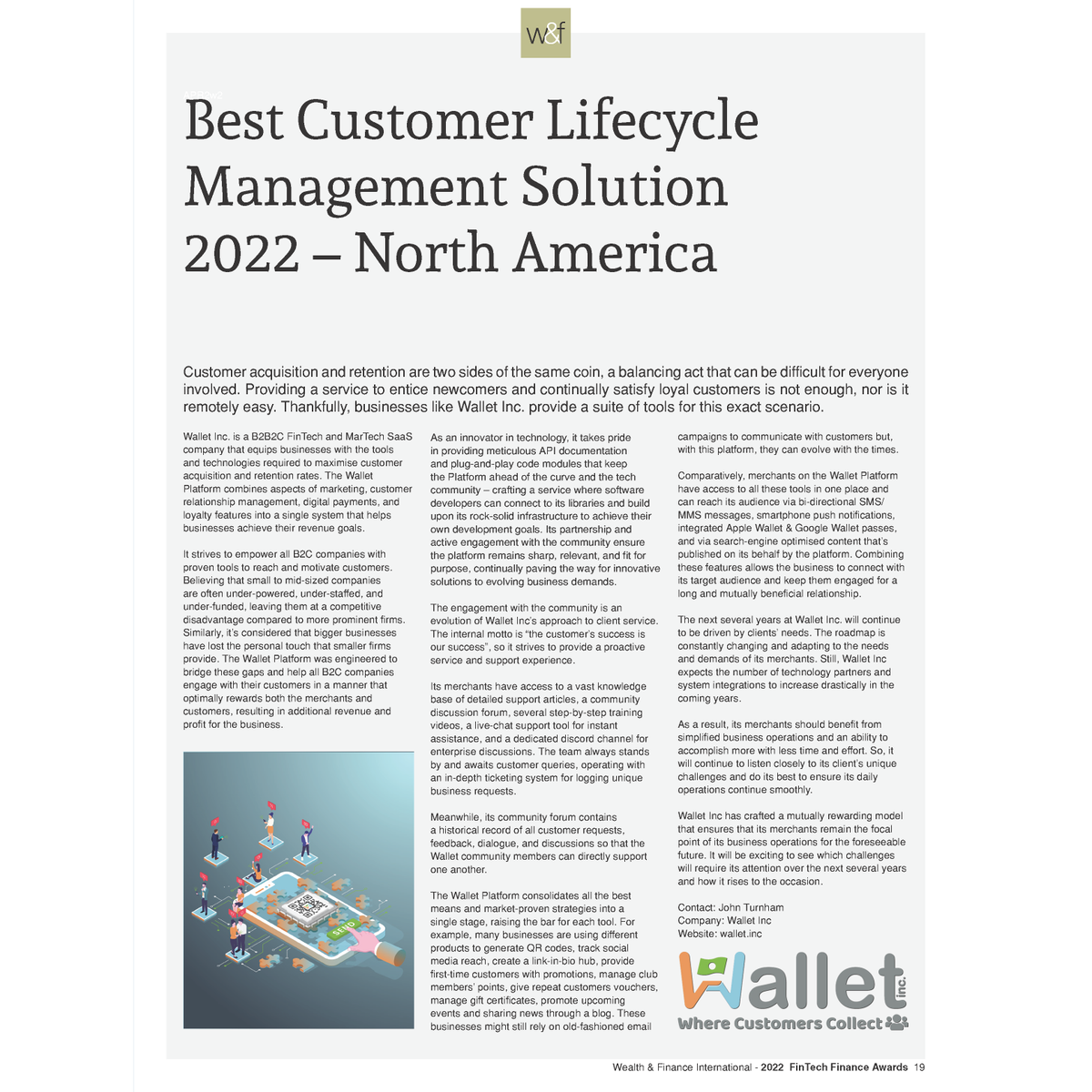wallet_inc's tweet photo. To wrap up this week, we’d like to send our sincere thanks and appreciation to Wealth &amp; Finance International (@wandfmagazine) for the “Best Customer Lifecycle Management Solution” award in Q4 2022. https://t.co/I2voxenlDu