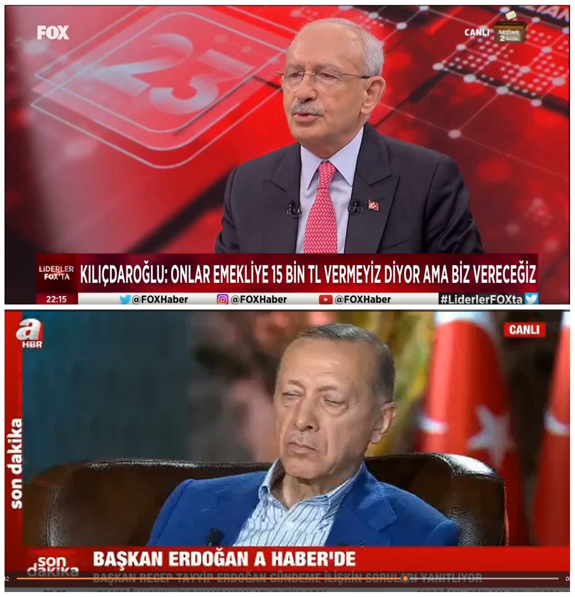 Gençler, Pazar günü oy vereceğiniz Cumhurbaşkanı Adaylarından biri Fox TV'de konuşuyor, diğeri a Haber'de uyuyor... Karar sizin!..:)