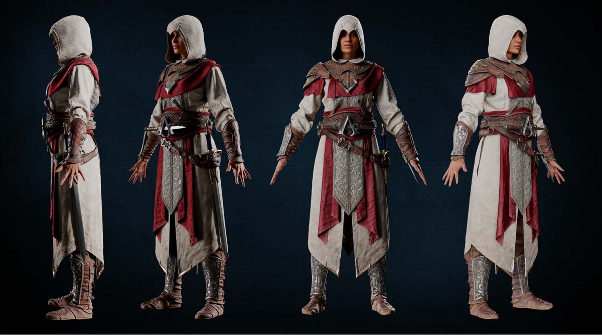 #AssassinsCreed Mirage just dropped its CHARACTER REFERENCE GUIDE (or Cosplay Guide) so let's break it down in a thread-like fashion! (Get what I did there?😉🧵)

I'll be going over the Details and Context behind Basim's and Roshan's outfits and weapons.

Let's go!

1/16