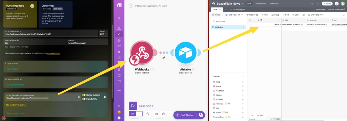 Airtable + Crontap = ❤️

Well it's actually a threesome with Make as well, but it's a fantastic one.

Guide ready here 👉 crontap.com/blog/integrate…

I guess I'm into no-code tools now.