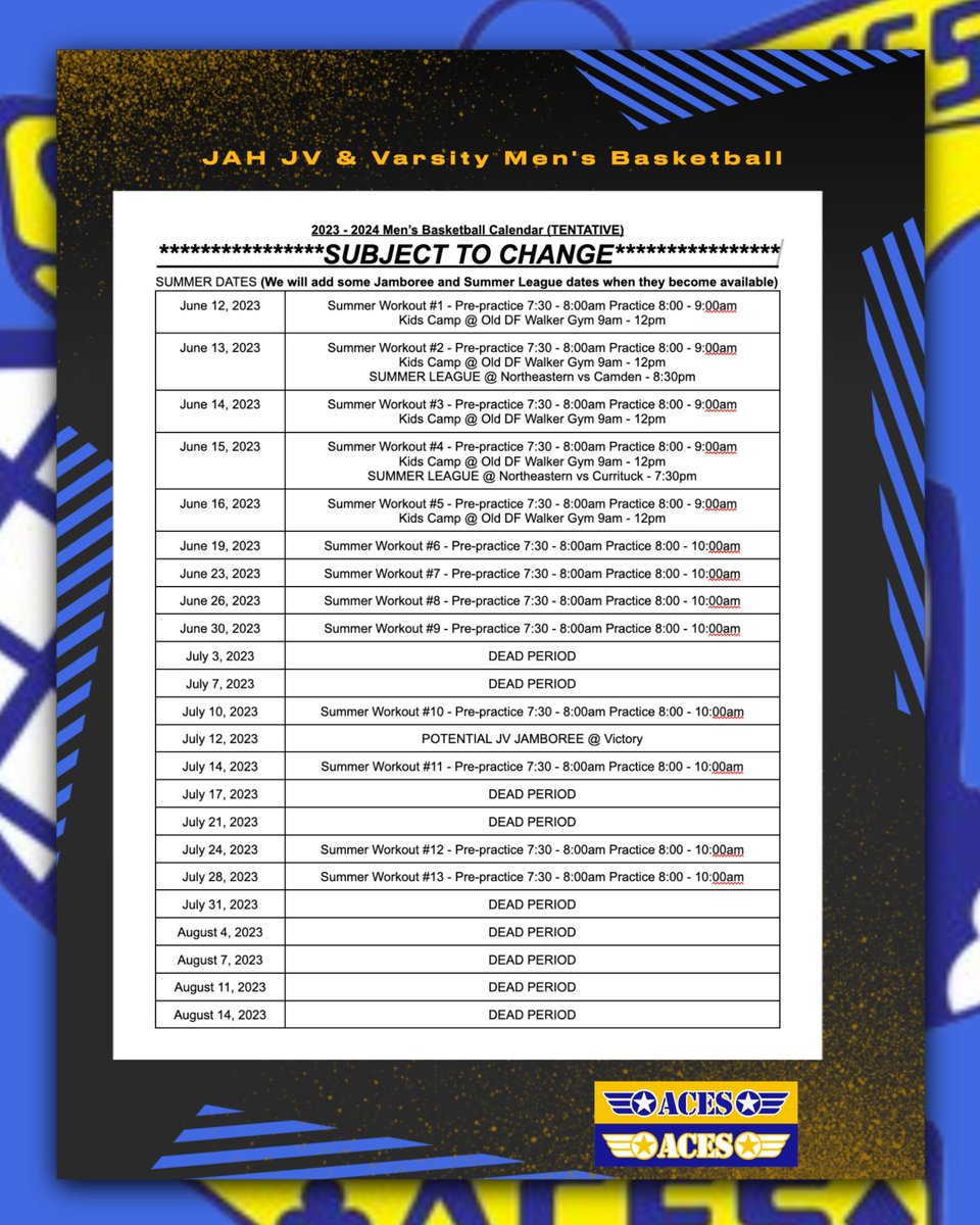 Men's Basketball Summer Calendar