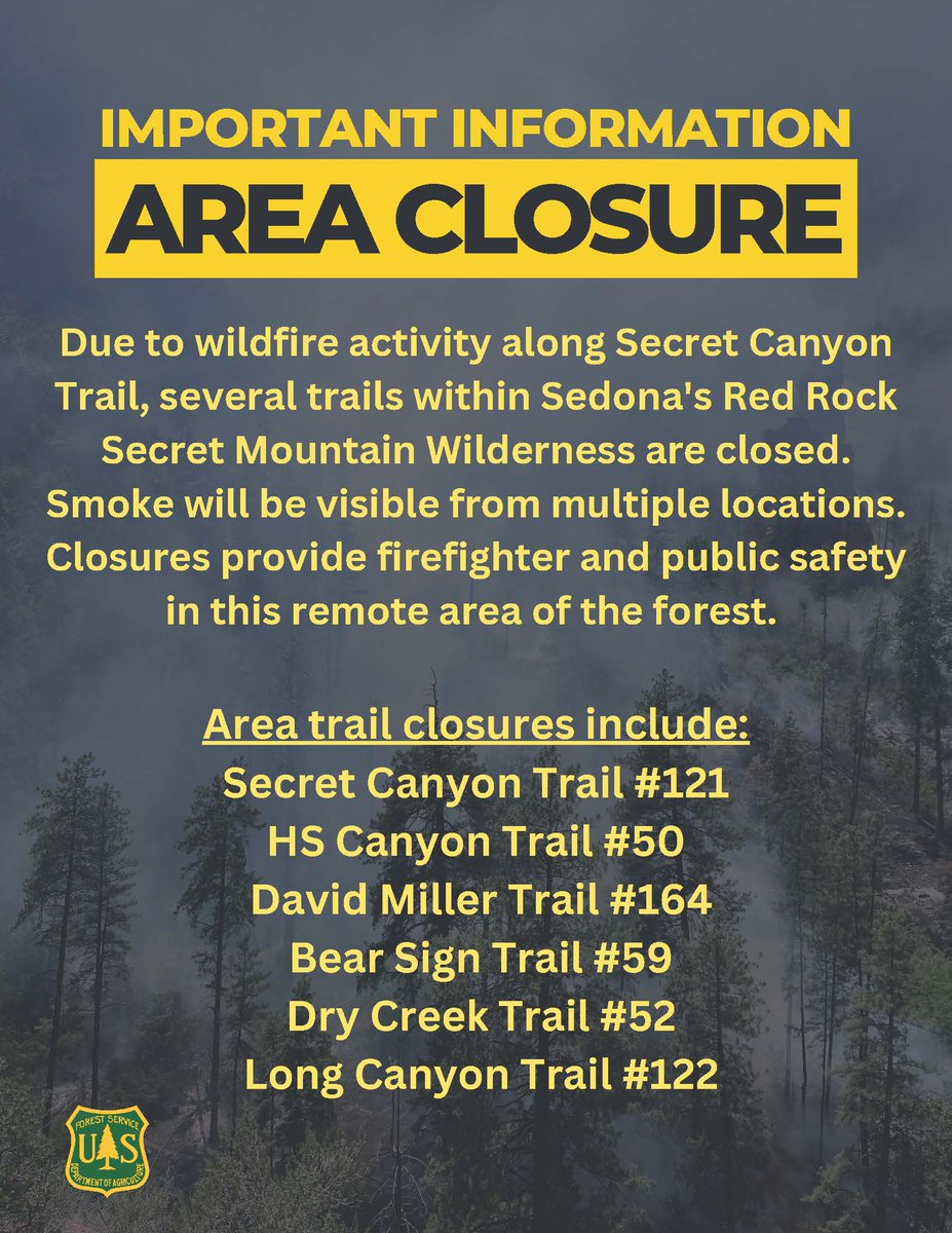 CoconinoNF's tweet image. The #MillerFire has caused several trail closures along Secret Canyon Trail. Please stay safe and remain out of this wilderness area for the safety of both crews and the public.