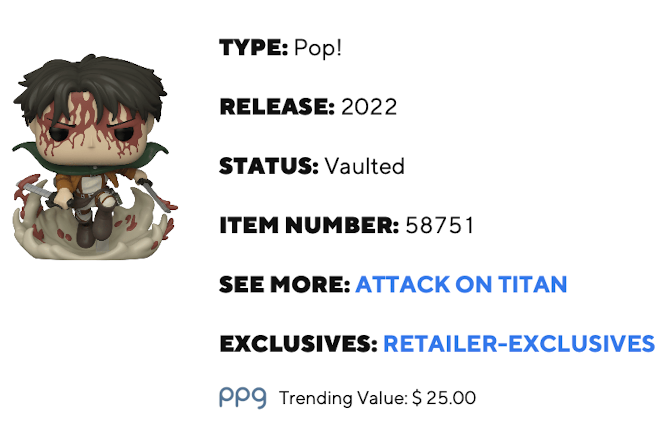 🎁#GIVEAWAY!🎁 Battle Levi #1169 from Attack on Titan #FunkoPop was recently vaulted/discontinued 🥹 RT & Follow for a chance to win this Funko Pop! Winner will be drawn on 05/28/23 at 6PM EST 🤞🍀 View all recently vaulted Pops: vaultedfunkopops.com