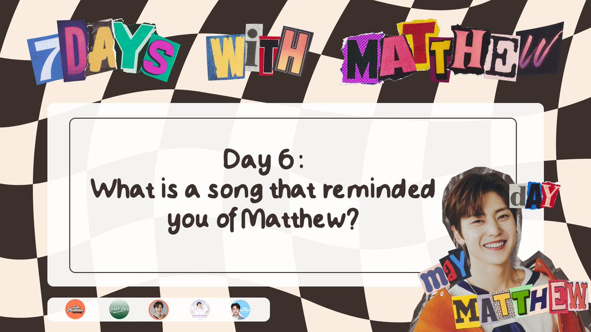 SEOKMATTHEW_INA's tweet photo. 7 DAYS WITH MATTHEW - D6🦊

Q : lagu apa yang membuat kamu teringat Seok Matthew❓

#7DayswithMatthew #MayMatthewDay https://t.co/PEtsfy2TcH