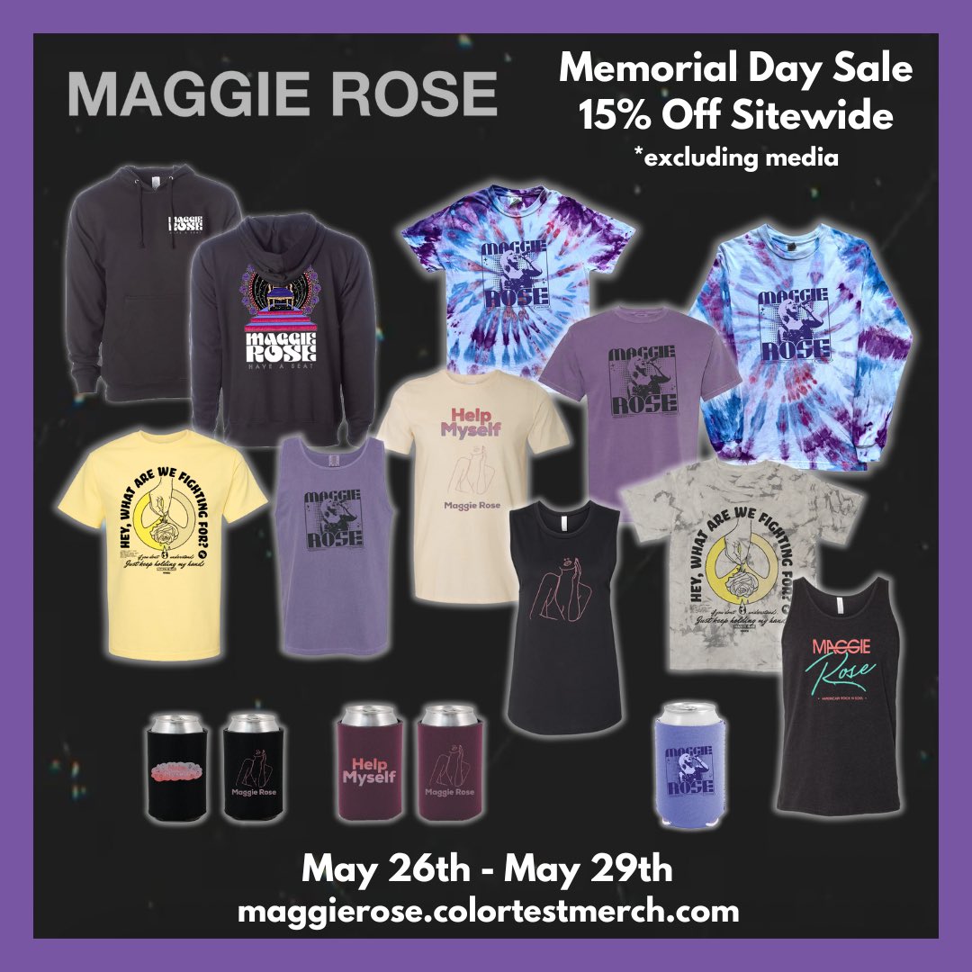 Memorial Day Merch SALE! 15% off all weekend long! 

SHOP: maggierose.colortestMerch.com
