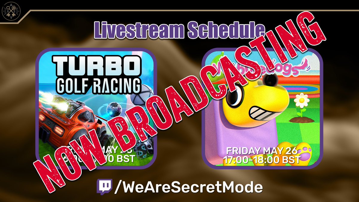 WeAreSecretMode's tweet photo. The Secret Mode Agents are now broadcasting on #Twitch playing some #TurboGolfRacing and #Wobbledogs.
Pop over, say hello and enjoy the mayhem!
https://t.co/fogKvdkMDS
#WeAreSecretMode #Lvestream #VideoGames https://t.co/J6Z1JbL9p4