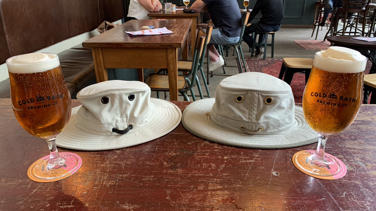 KirkStan's tweet photo. On another #TinTent ๐ Beer tour with @Lynne_Kirk. Today finds us @coldbathbrewco #Harrogate And as always, our @TilleyOfficial hats are (almost) as happy as we are ๐ป๐๐ https://t.co/ZIuZ0ur647