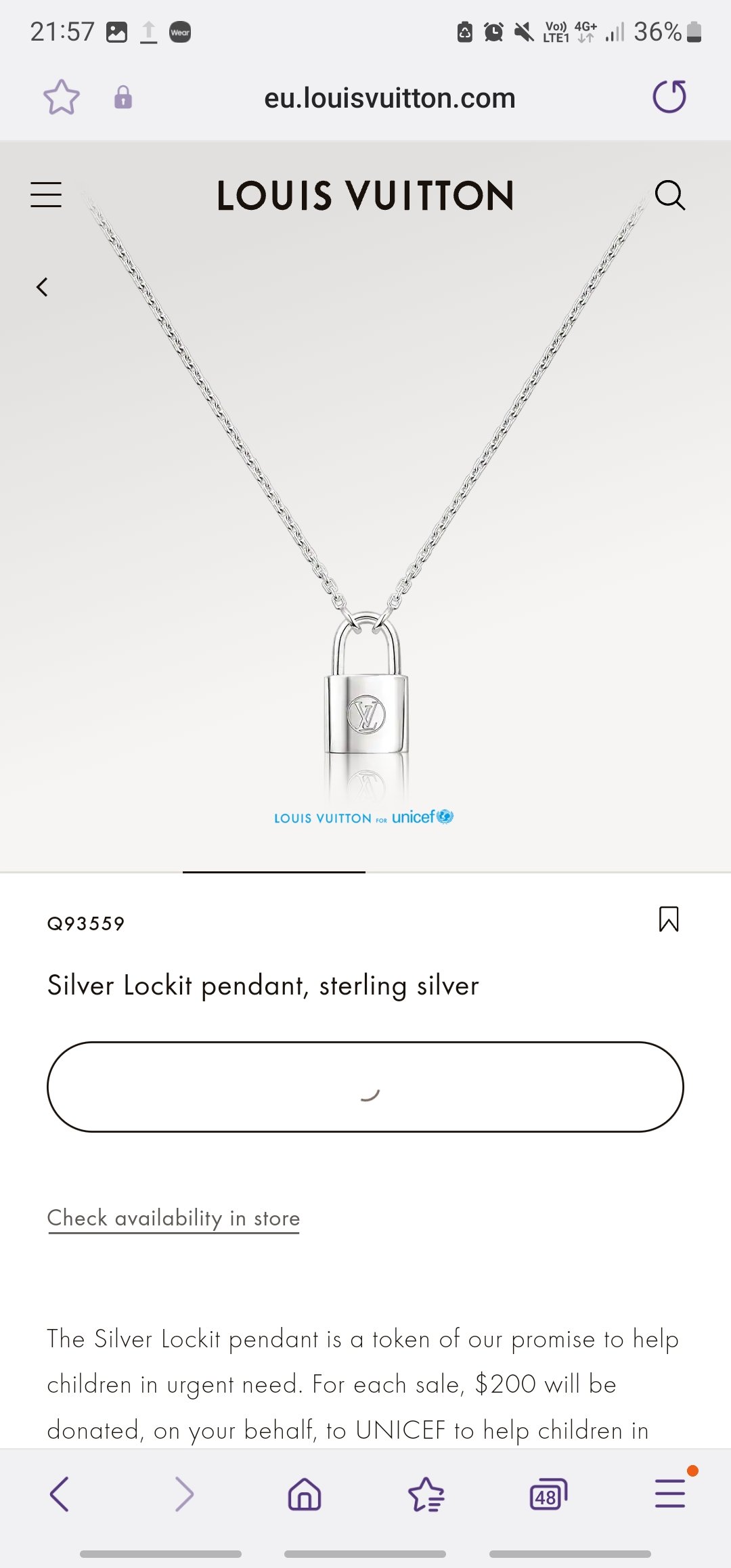 Louis Vuitton Unicef Lockit Necklace Set