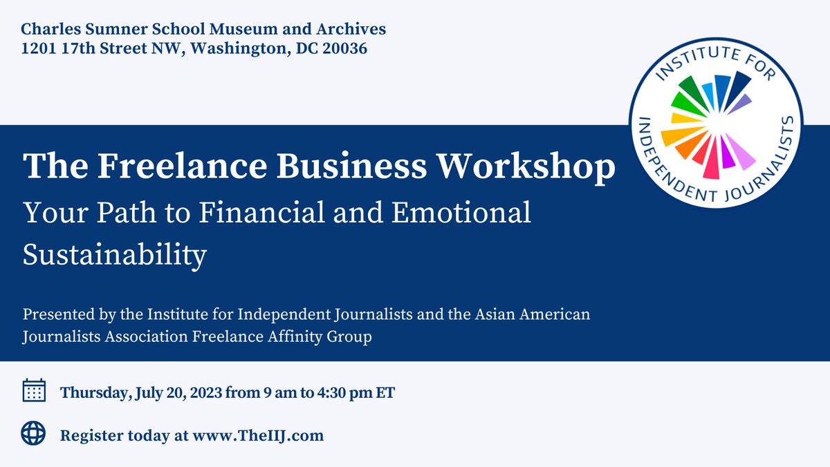 The_IIJ's tweet photo. 📢Calling all independent journalists! Join us in DC on July 20 for #theIIJ @AAJAFreelance Business Workshop. Elevate your freelance game with expert-led sessions and strategies for success. Early Bird pricing only $59 until 5/31! https://t.co/p2pH2ZUmeN https://t.co/HNvs4mr1Ru