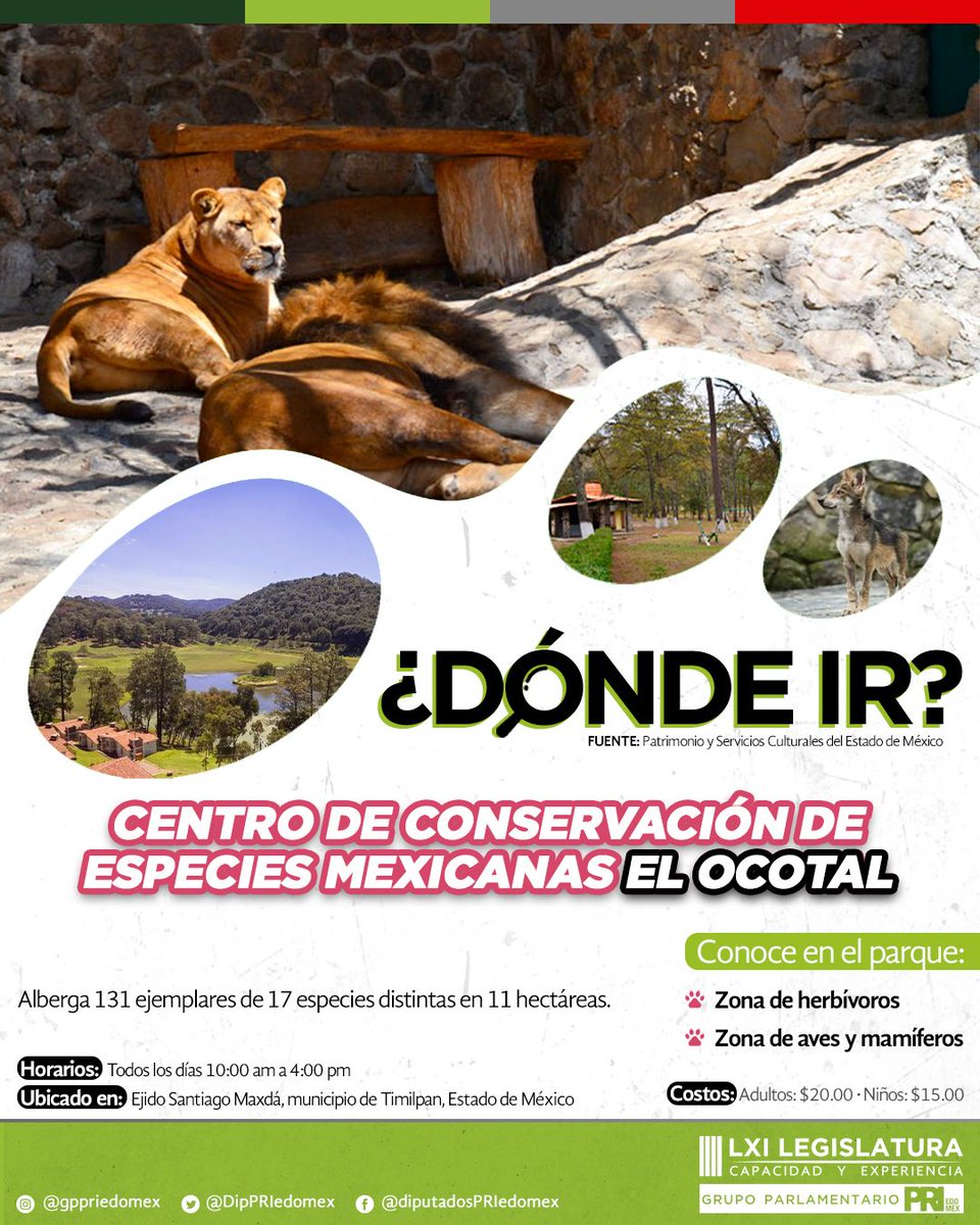 Agenda este fin de semana una visita al Centro de Conservación de Especies Mexicanas #ElOcotal. Hogar de ejemplares magníficos, como: el jaguar, el lobo gris y el ocote. 🐺
#DóndeIr #GPPRI