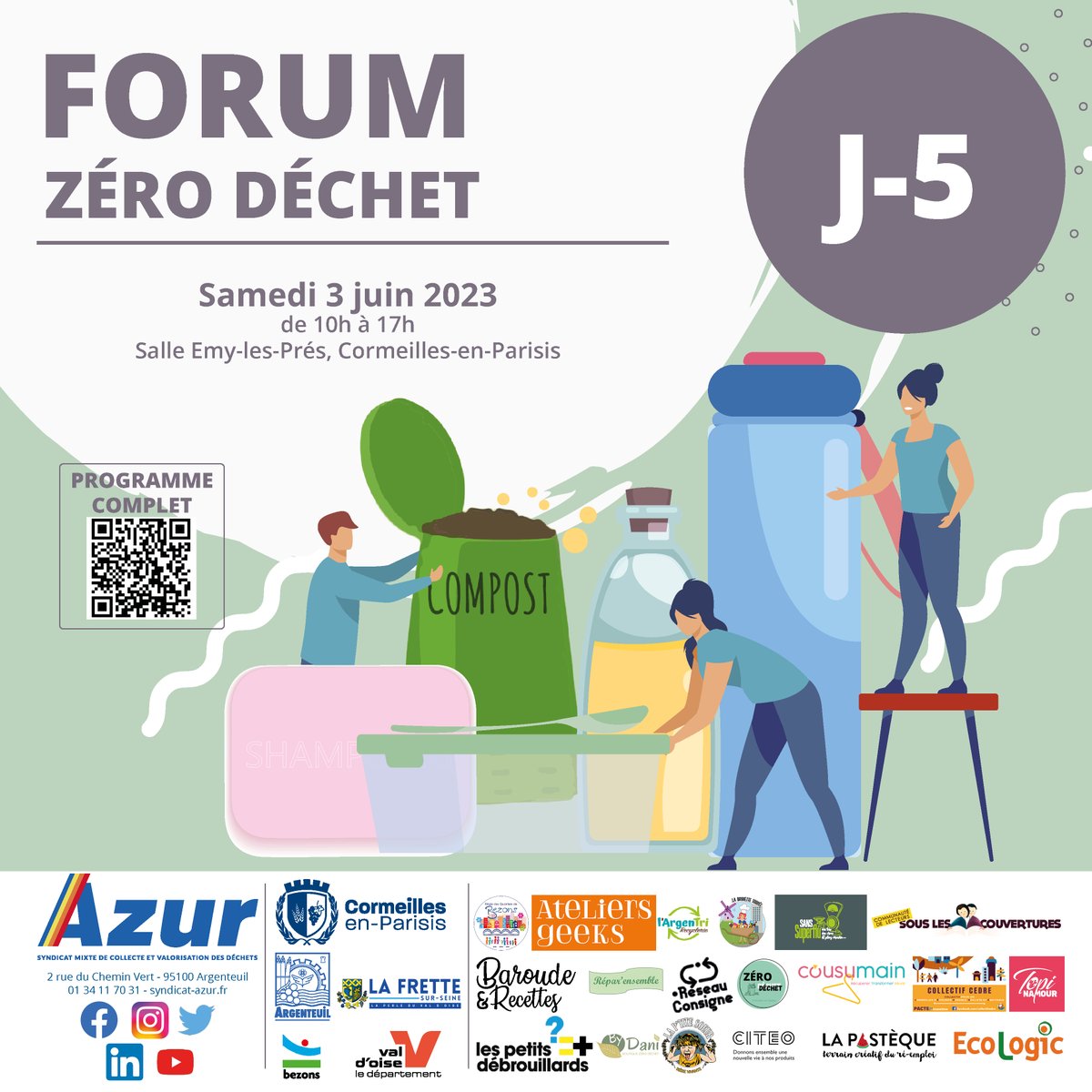 J-5 avant le Forum Zéro Déchet
RDV le 3 juin à la salle Emy-les-Prés de Cormeilles en Parisis
<a href="/VilleArgenteuil/">Argenteuil</a> <a href="/villedebezons/">Ville de Bezons</a> <a href="/VilleCormeilles/">Ville de Cormeilles</a> #lafrettesurseine
@l_argentri <a href="/AteliersGeeks/">Ateliers GEEKS</a> <a href="/citeofrance/">Citeo</a> @Ecologic_France