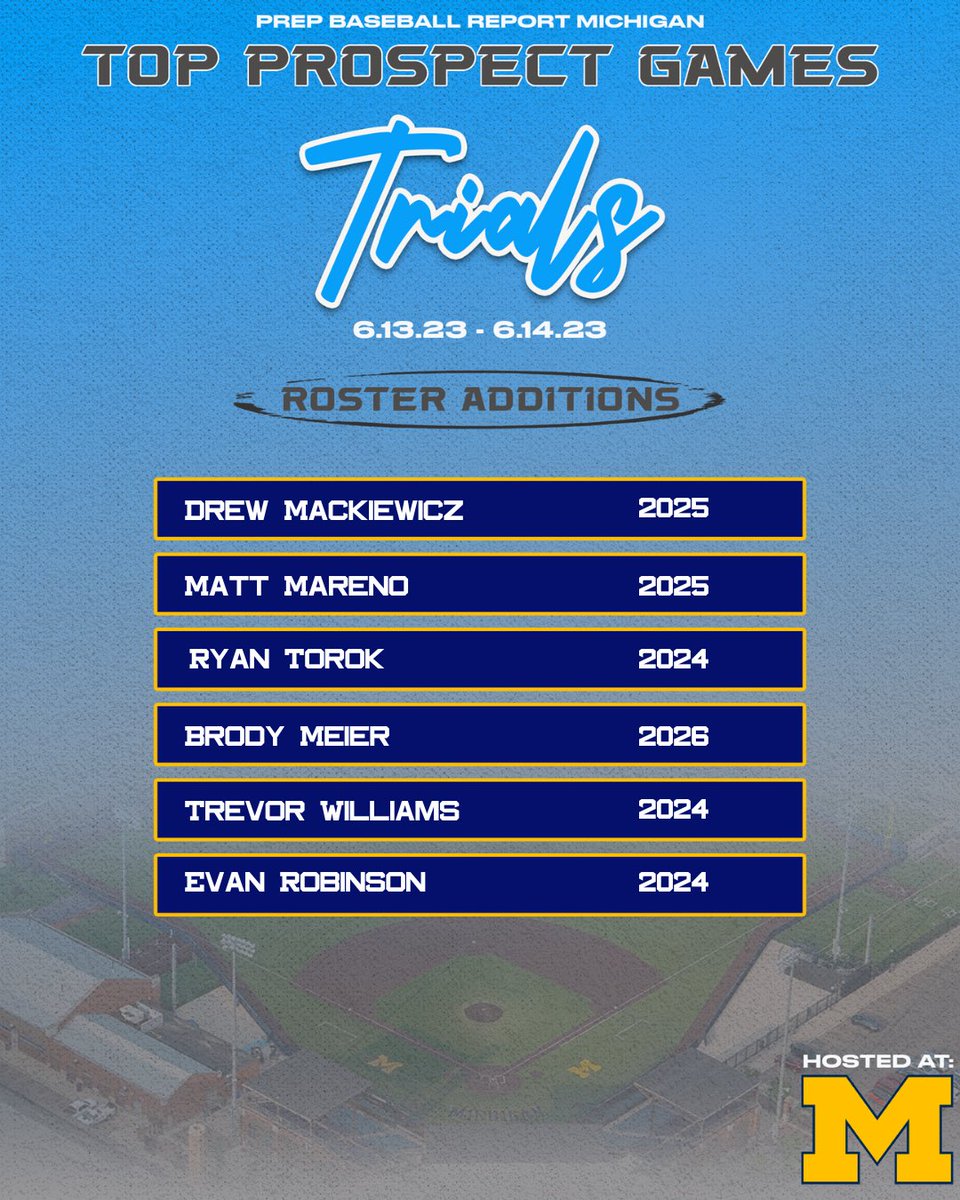 🚨 Michigan TPG Trials 🚨

📍University of Michigan
🗓️ 6/13-14
🎟 loom.ly/cC1L6oo

Welcome to the following players ⬇️

#TPGTrials | #BeSeen