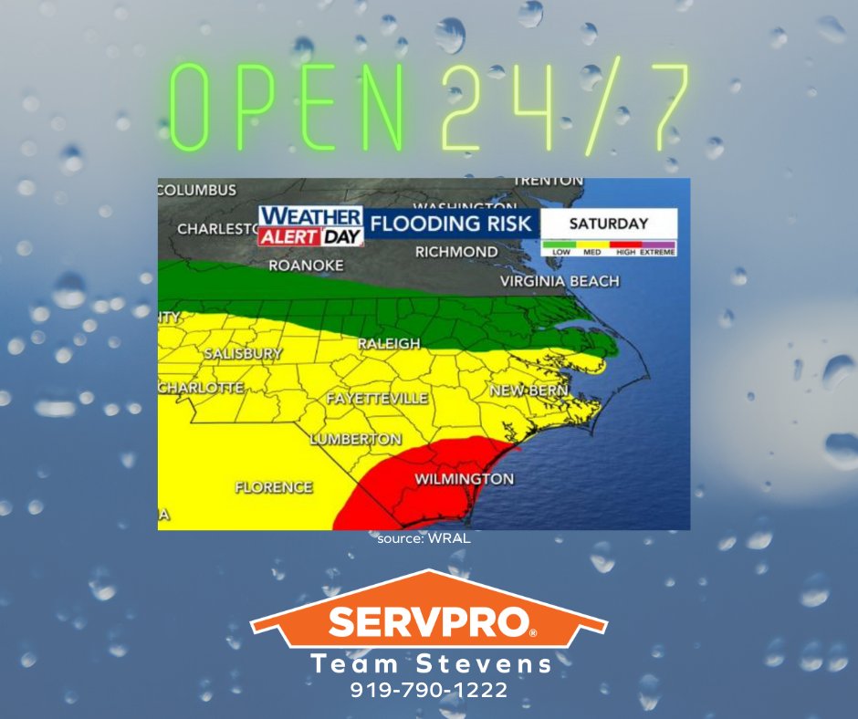 We are in for a WET weekend! 💦💧 #SERVPROTeamStevens is open 24/7/365 for all of your emergency #waterdamage needs! Call 919-790-1222 anytime for services! 
#SERVPRO #LikeItNeverEvenHappened #HereToHelp #waterdamagerestoration #watermitigation #EmergencyRestoration