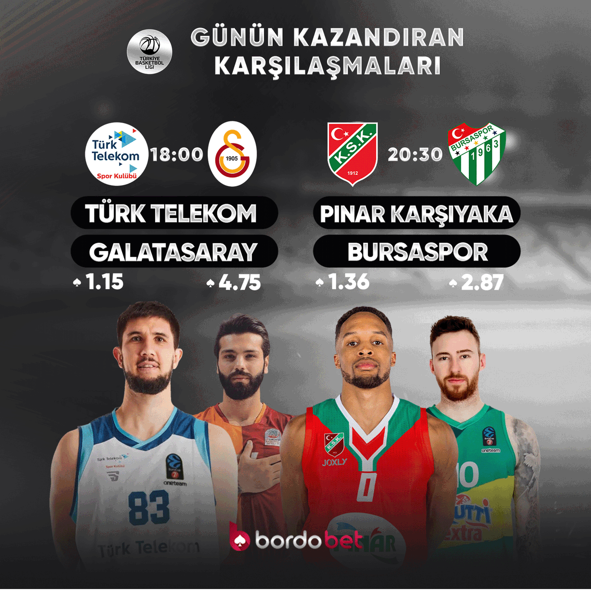bordobetguncel's tweet photo. 📣 #Türkiyebasketbolligi heyecanlı karşılaşmaları ile #Bordobet kazandırmaya devam ediyor 🏆

🏀 #Turktelekom 🆚 #Galatasaray
🏀 #Pınarkarşıyaka 🆚 #Bursaspor

💶 #Bordobet sen yeter ki hayal et

✅ %150 Hoş Geldin Bonusu kazandırmaya devam ediyor✅ https://t.co/0OVdQJJoPL