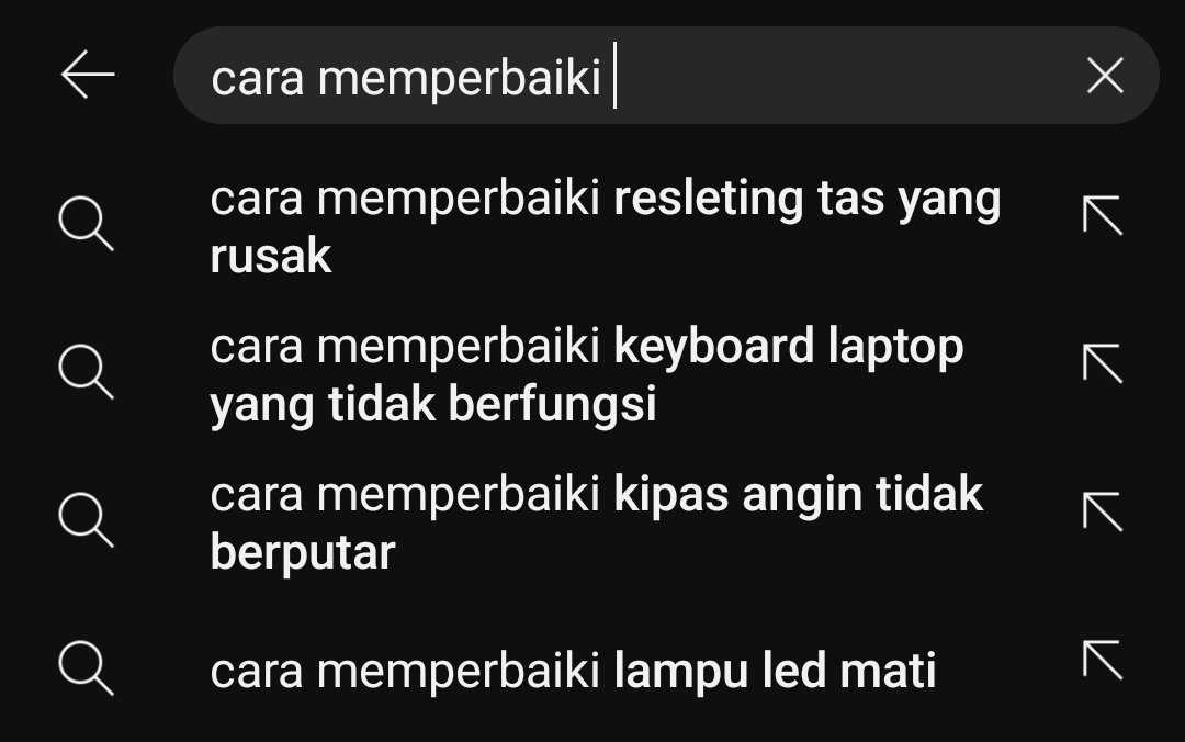 rgoestama's tweet photo. Barusan bgt resleting tas saya rusak, dan ini kejadian pertama dlm sekian taun terakhir. Krn tasnya msh bagus saya mutusin utk googling aja tips benerinnya.

Br aja saya ketik kata2 "cara memperbaiki...", you know apa yg disuggest oleh google?? Entah ini kebetulan atau emang google semengerikan itu. Kalo merefer habit googling saya kan harusnya bs aja keluarnya "cara memperbaiki mobil" atau "cara memperbaiki barang elektronik" dll.

Mungkin ada yg pernah punya pengalaman sama?