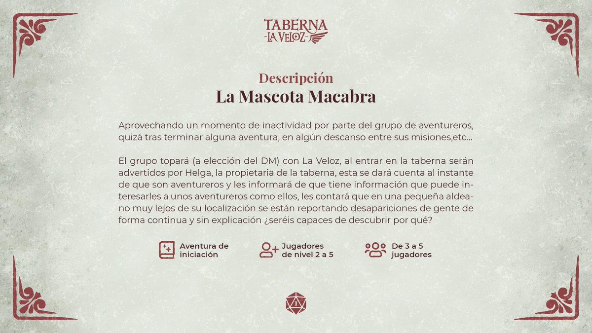 tabernalaveloz's tweet photo. ¿Estás buscando aventuras? En Taberna la Veloz hemos publicado nuestro segundo oneshot de dnd5ª de forma gratuita en nuestra web.

⚔️https://t.co/TsfypsYgDz https://t.co/pZxnYE2r0N