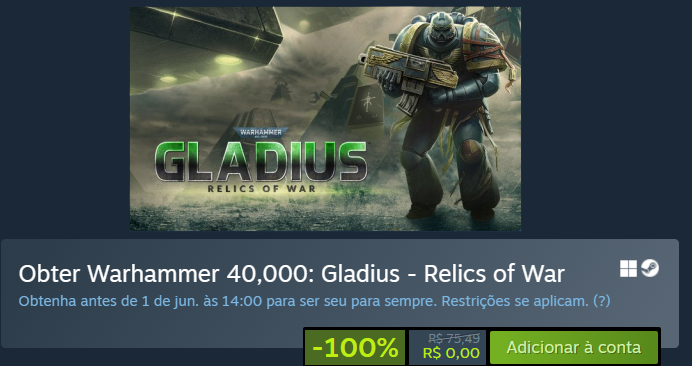 EconoMisterPRO's tweet photo. Jogo grátis para resgate na Steam

Warhammer 40,000: Gladius - Relics of War
https://t.co/Hstmrec9qA https://t.co/NrKnLEzDNi