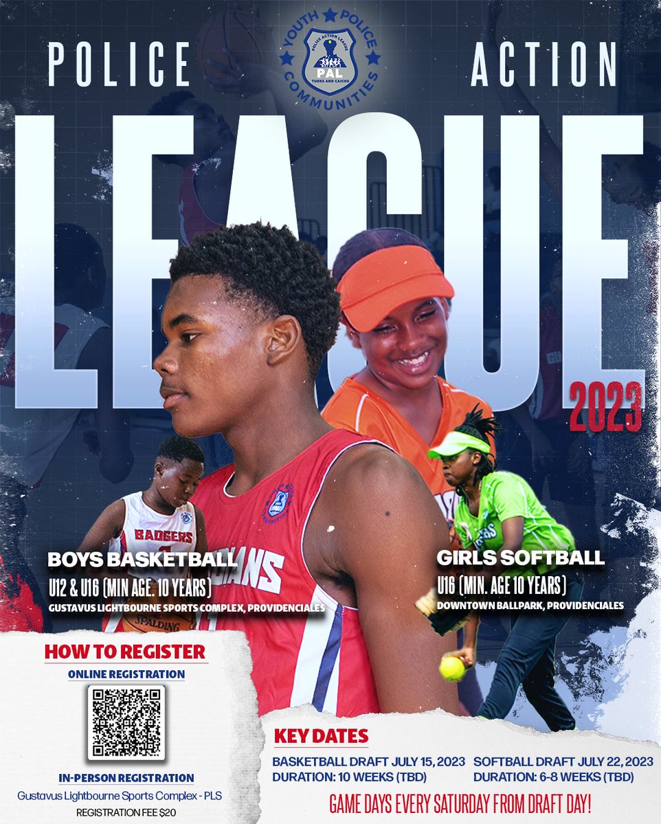 The Police Action League is back and Draft Day is on the way!! 🏀🥎

How to register for PAL:
1️⃣ Register online: forms.office.com/r/nLg0LKAvXN
2️⃣ In-person Registration: Gustavus Lightbourne Sports Complex, Downtown Ballpark, Providenciales
📝 Registration fee: $20

#PALeague