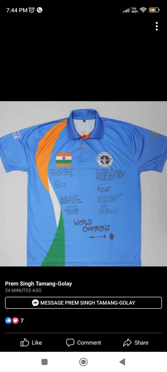 Tshirt presented by world champion archers from all over India ,writing notes for encouragement individually for Hon’ble Chief Minster for taking initiatives to construct Tarundeep Rai Academy @PSTamangGolay @india_archery @SikkimChronicle