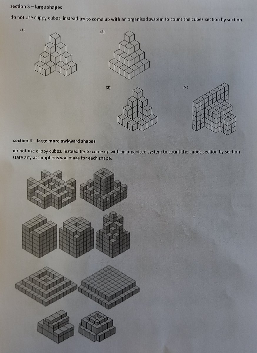 BucksburnMaths's tweet photo. Volume with #s2maths. It's tempting to skip over counting cubes but it's a great way of reinforcing volume as a quantity rather than a number spat out by a calculation. https://t.co/PU1uDRairz