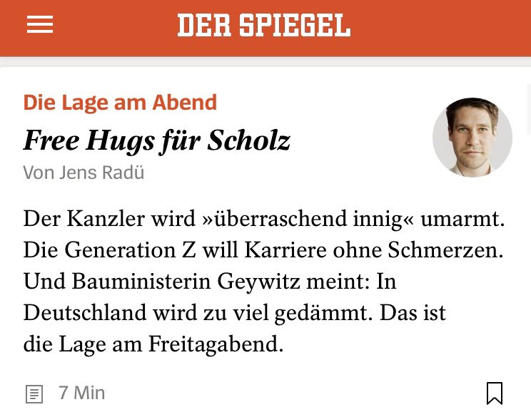 Hab meine erste Lage am Abend geschrieben: Scholz-Umarmer, Gen Z und weniger Dämmung. Bitteschön: