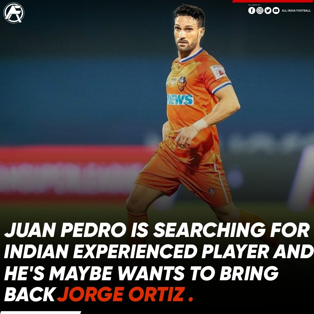 AllIndiaFtbl's tweet photo. NEUFC coach Juan Pedro Benali is looking for good Indian experienced player and maybe he can bring back Jorge Ortiz too๐
Will Jorge return back to India and play for the Highlands? ๐
#neufc #northeastunitedfc #HeroISL #highlandersbrigade #allindiafootball https://t.co/eRMka4P9T5
